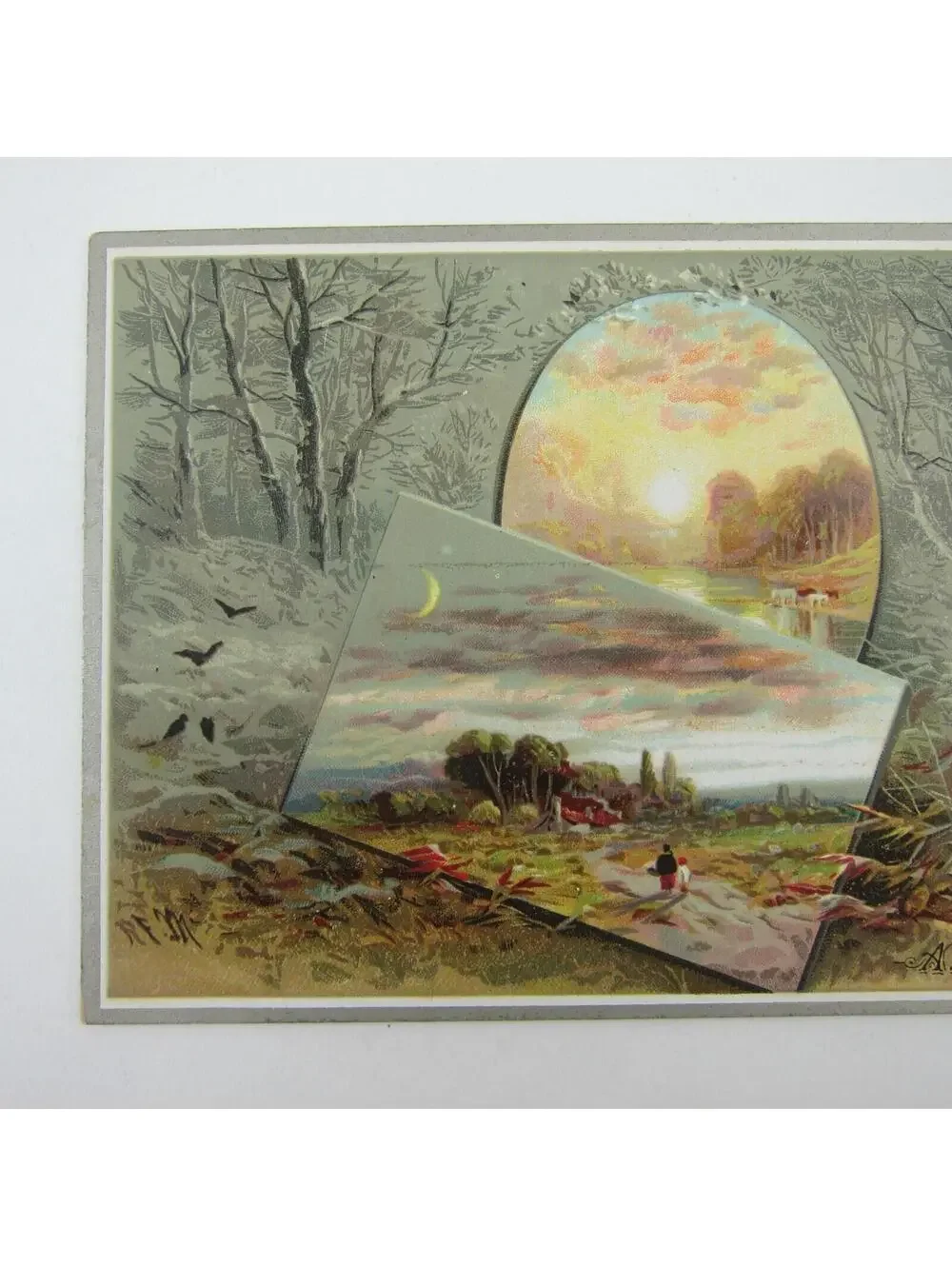 Victorian Christmas Card Raphael Tuck & Sons Rural Woods Stream Animals Antique